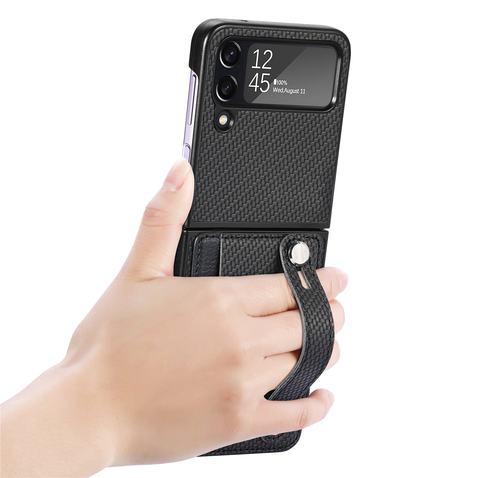 For Samsung Galaxy Z Flip4 5G Card Slot Phone Case PU Leather PC Wristband Kickstand Phone Cover For Samsung Galaxy Z Flip4 5G Card Slot Phone Case PU Leather PC Wristband Kickstand Phone Cover